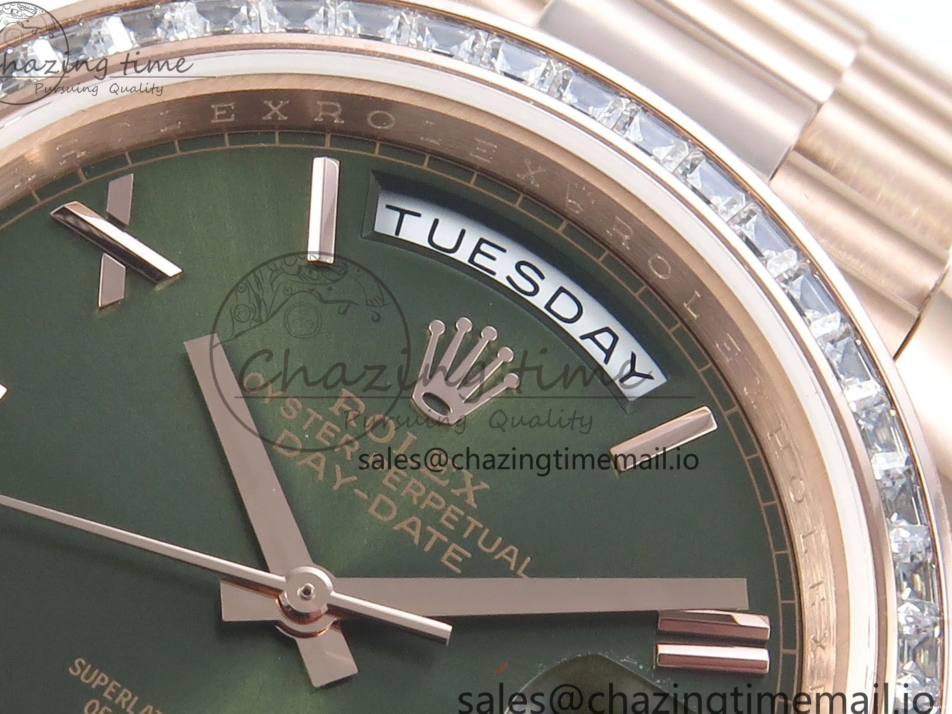 Roman on Weight) DayDate Best Green Dial President V5 A2836 1:1 Bracelet Edition 40 Bezel RG QF Diamonds (Gain 0111
